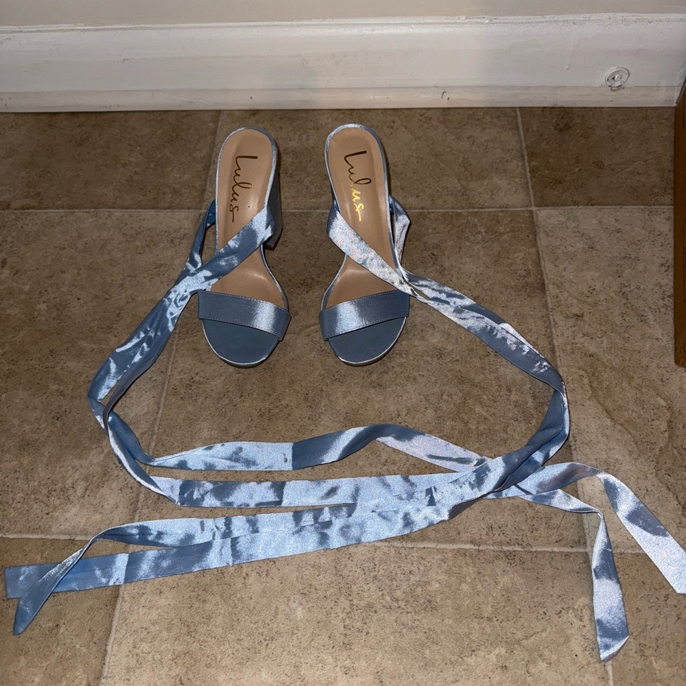 Lulu's Satin Strappy Sandals in Blue